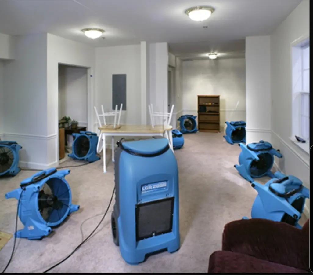 Air movers and dehumidifier setup for Water Extraction & Removal in Spring Grove